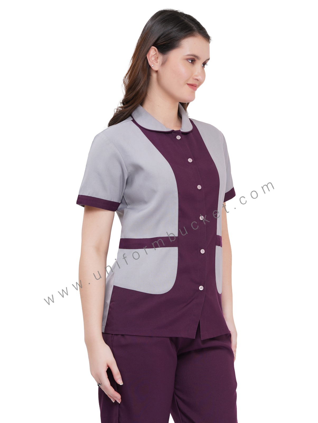 LIGHT GREY WITH MAGENTA TRIM FEMALE DESIGNER TOP  thumbnail 3
